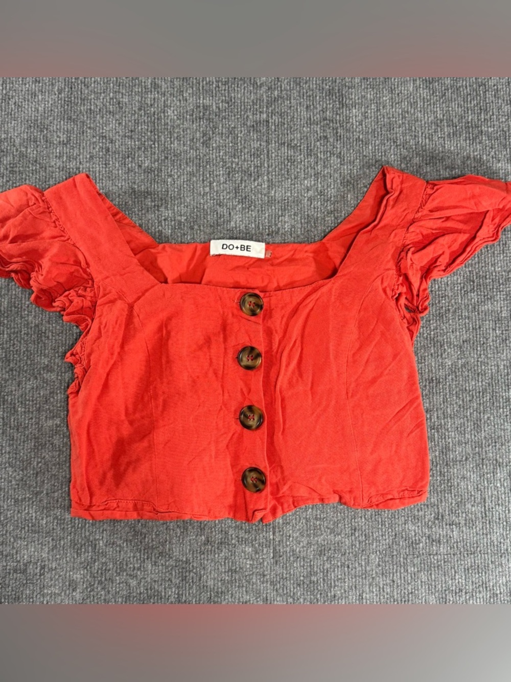 Cottagecore DO+BE Button Front Crop Top M Orange Boho Flutter Sleeve Lined Chic